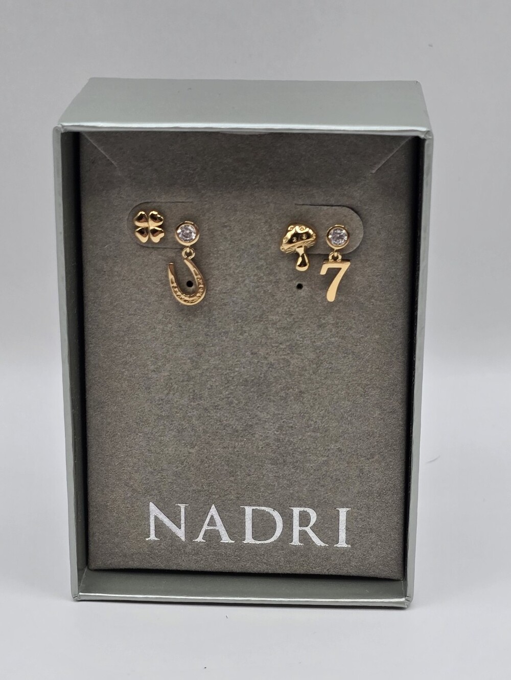 Nadri Gold Tone Lucky Charm Crystal Accents Stud Earring Set